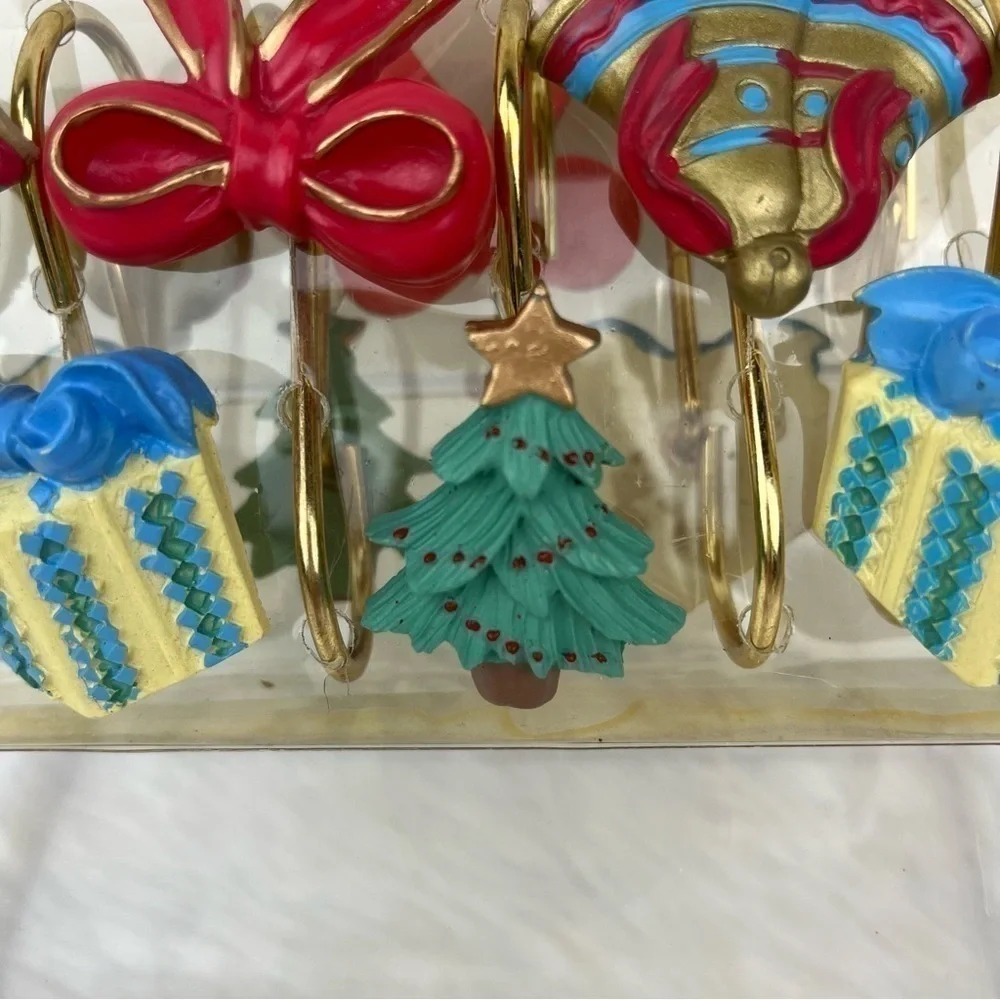 Set of 12 Christmas Shower Curtain Hooks Hand Painted Holiday Bathroom Decor